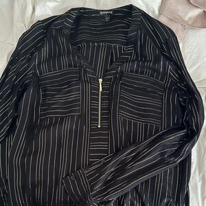 Express Black Blouse with Gold Stripes